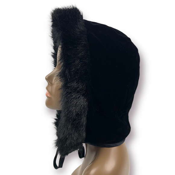 Vintage reversible crushed velvet hood with faux fur trim - Picture 8 of 14
